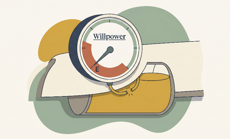 A gauge labeled Willpower reads empty, but the tank behind it is actually full.
